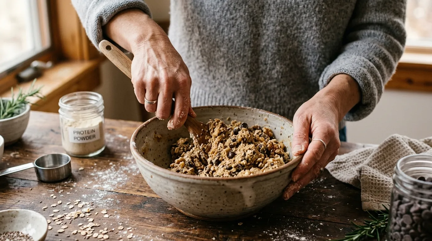 Frisch gebackene Protein Cookies auf einem Gitter