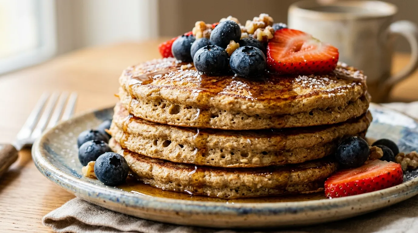 Rezeptkarte für gesunde Protein Pancakes