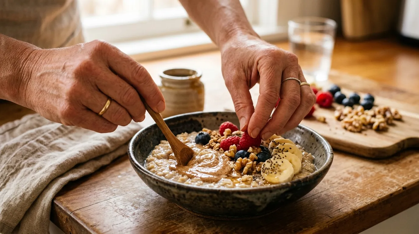 Detailaufnahme des cremigen Protein Porridge