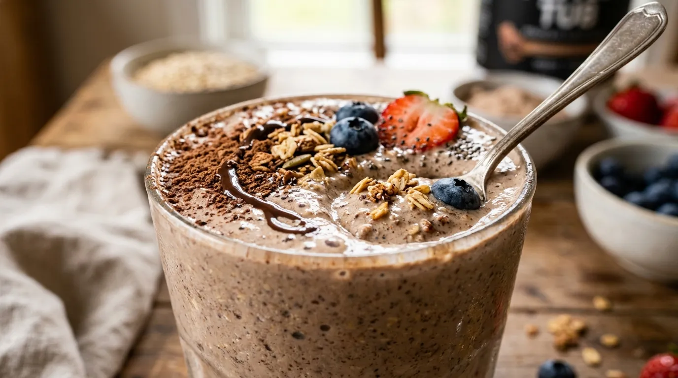 Zutaten und Werkzeuge für selbstgemachten Protein Shake
