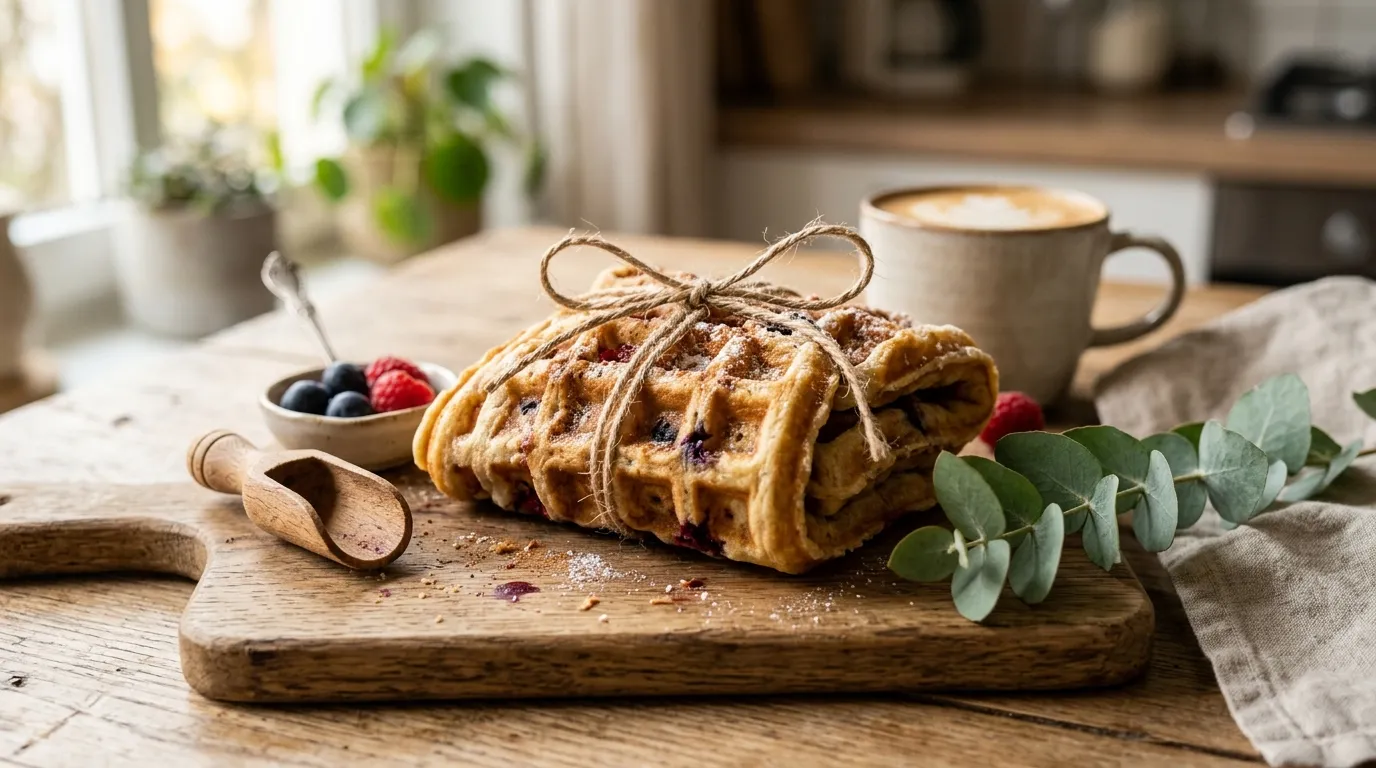 Fertig gebackene Protein Waffeln mit Beeren